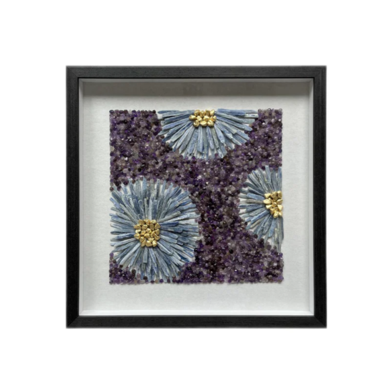 Amethyst and Kyanite Floral Mosaic Wall Art