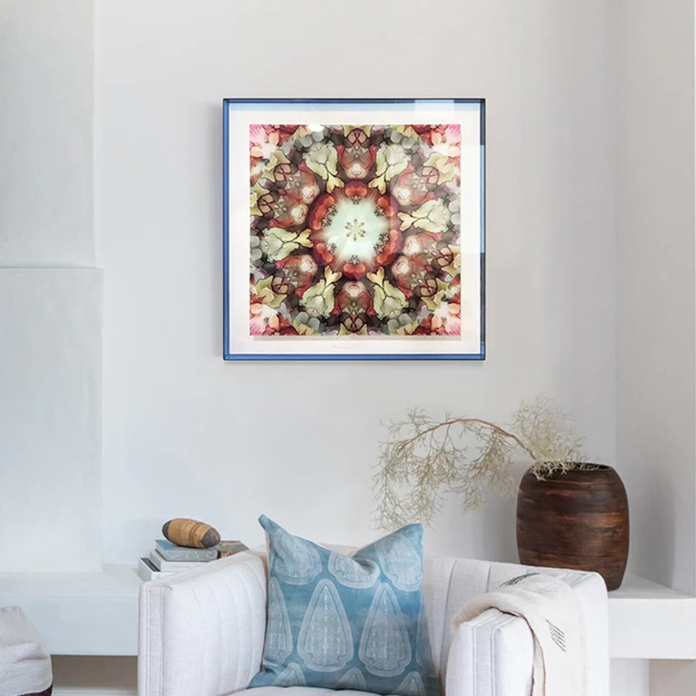 Vibrant Kaleidoscope Acrylic Wall Art displayed in a cozy living room setting