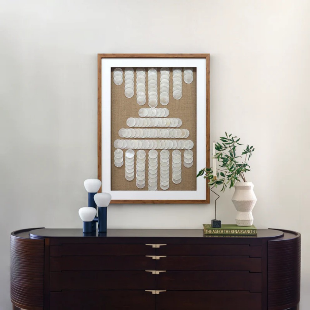 Capiz Shell Cascade Wall Art in home setting, mounted on wall