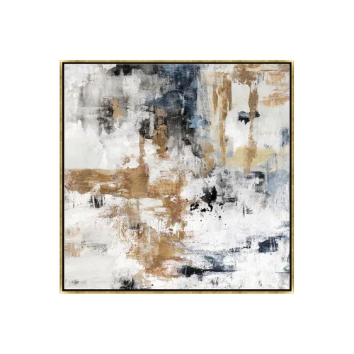 Beige and Blue Abstract Oil Painting