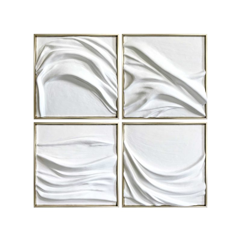 White 3D Embossed Hand-Painted Wall Art Set