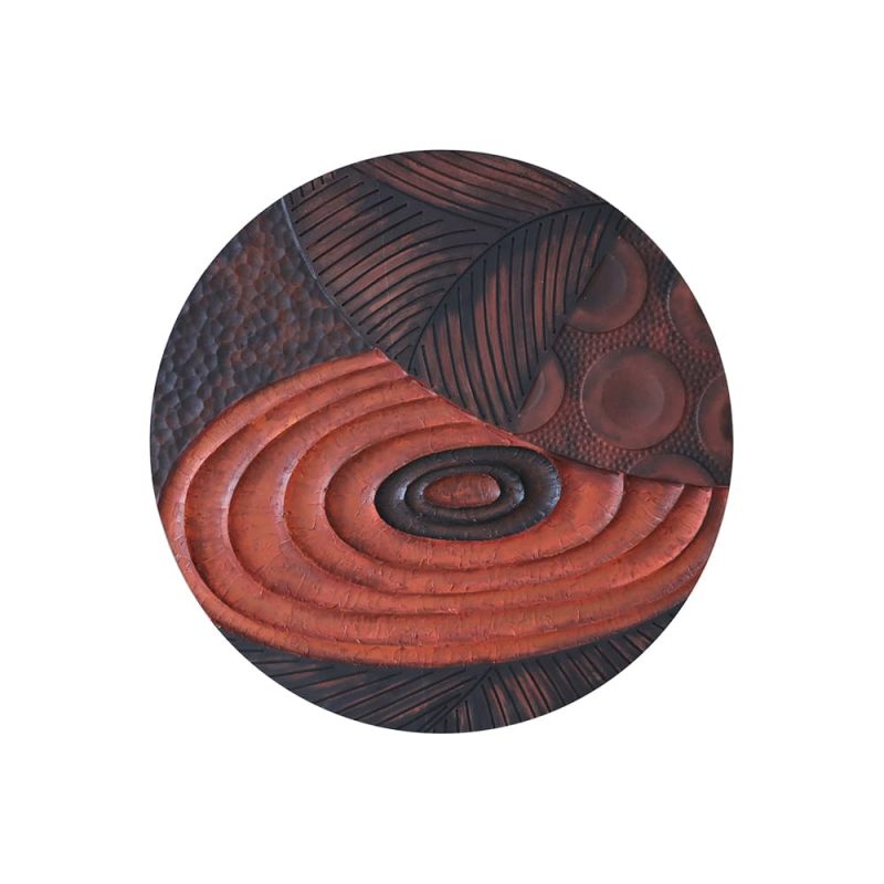 Round abstract wall art with carved textures and earthy tones made from engraved MDF