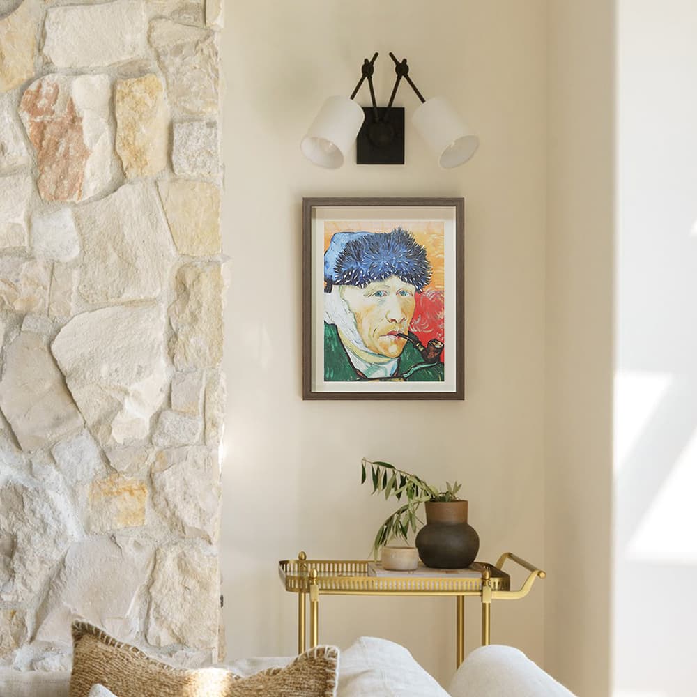 Modern framed wall art featuring an expressive portrait inspired by post-impressionist style